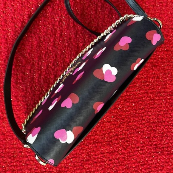Kate Spade Carson Flutter Hearts Printed Convertible Crossbody Black Multi - Picture 6 of 14